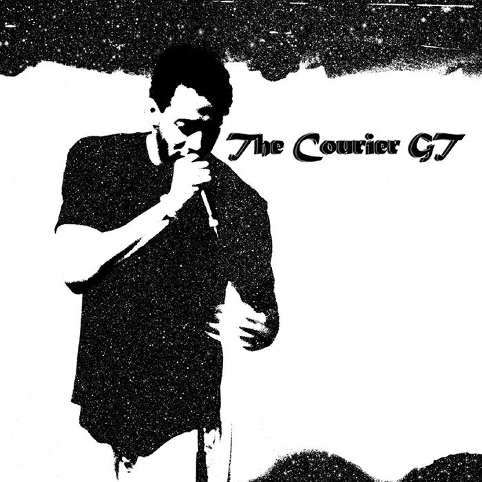 Silhouette of person singing with microphone.