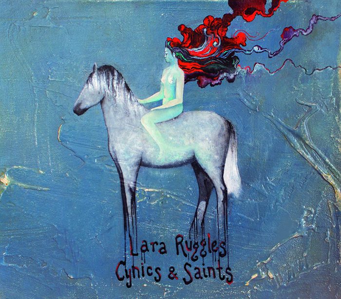 Painting of woman on a white horse.