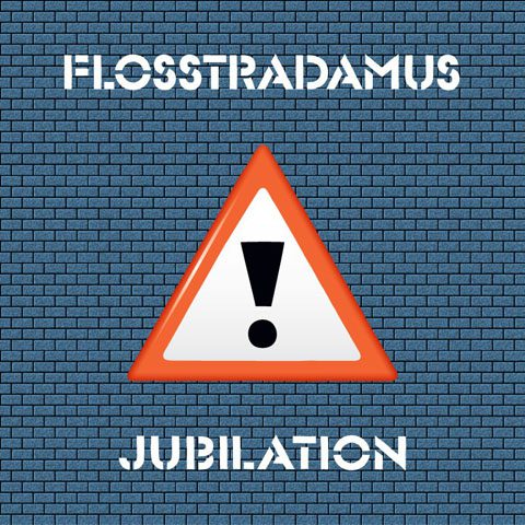 Triangle with exclamation mark on brick background.