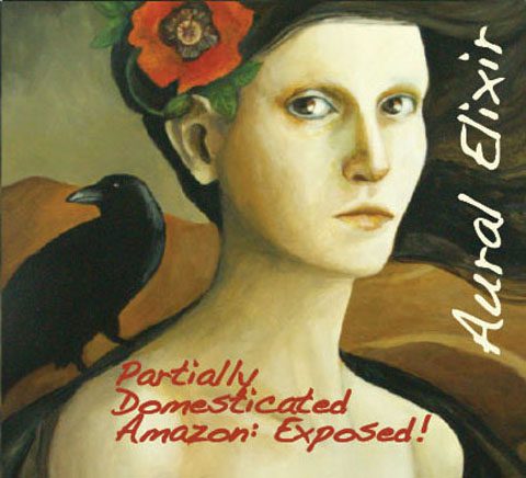 Woman with crow and red flower painting.
