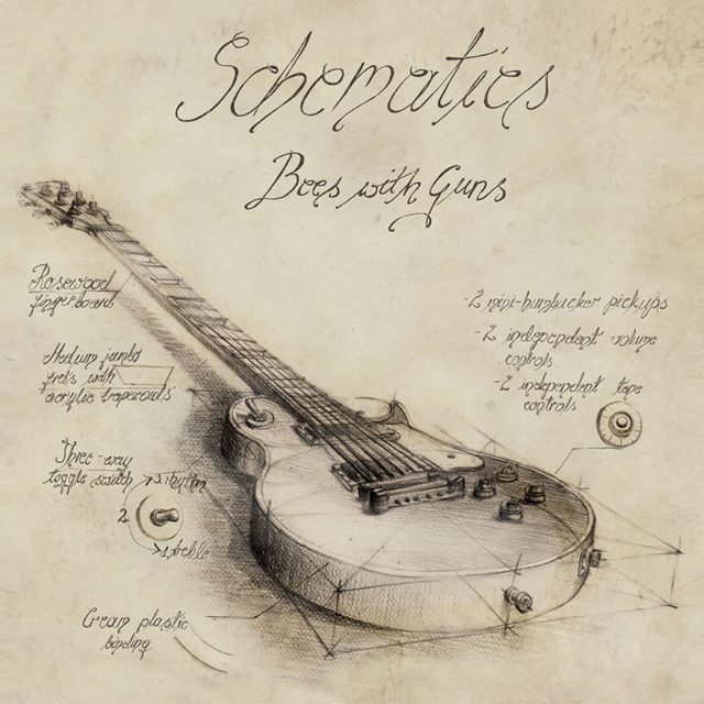 Sketch of an electric guitar schematic drawing.