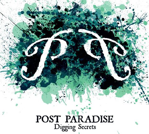 Abstract album cover with splattered paint design.