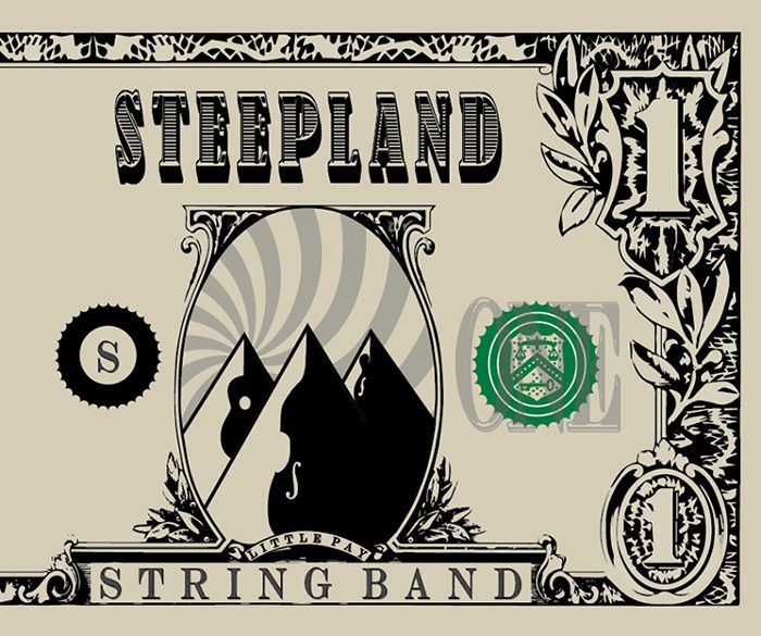 Dollar bill design with mountain graphics.