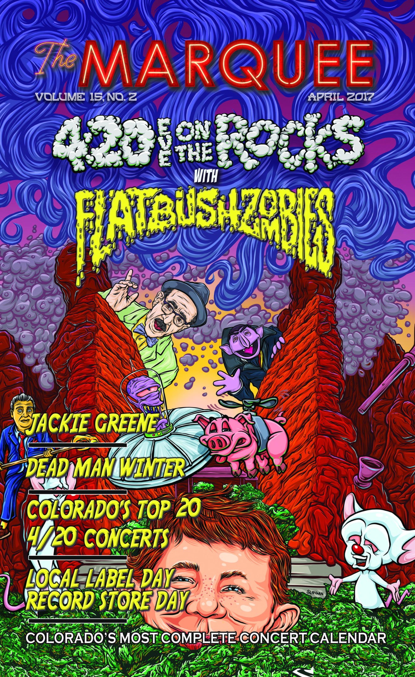 Colorful concert magazine cover with psychedelic artwork.