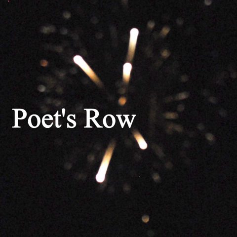 Text "Poet's Row" on dark abstract background.