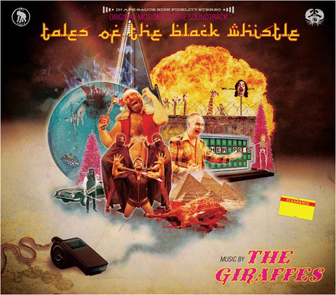 Surreal album cover with various figures.