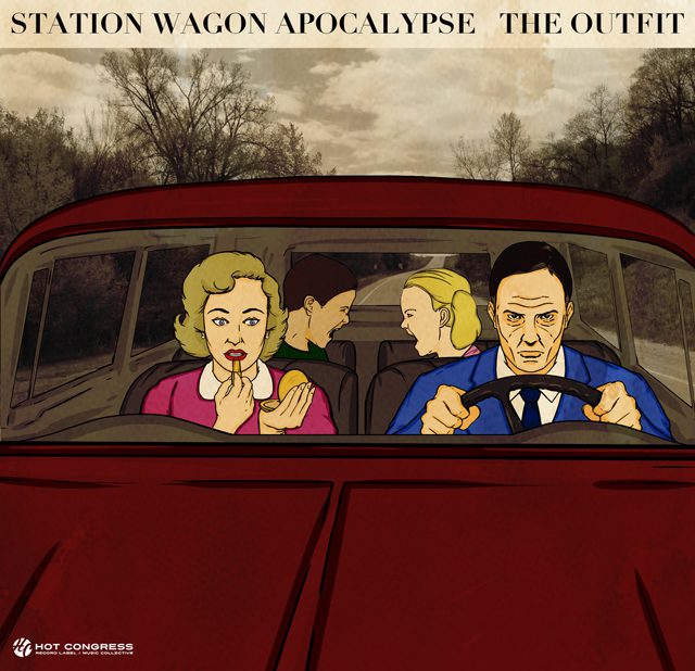 Illustration of four people in a car.