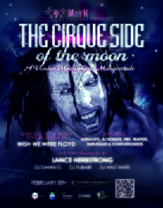 Circus-themed event poster with eerie clown.