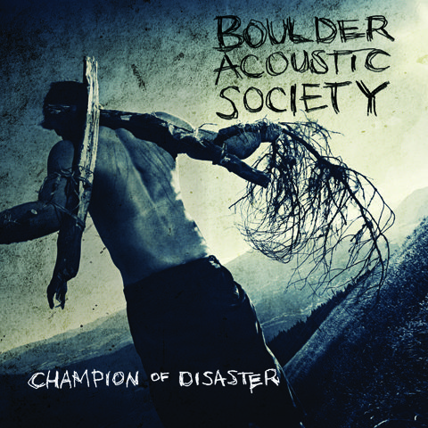 Man with wooden branches, album cover art.
