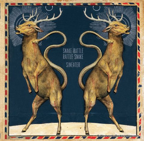 Two mirrored deer with snake antlers.