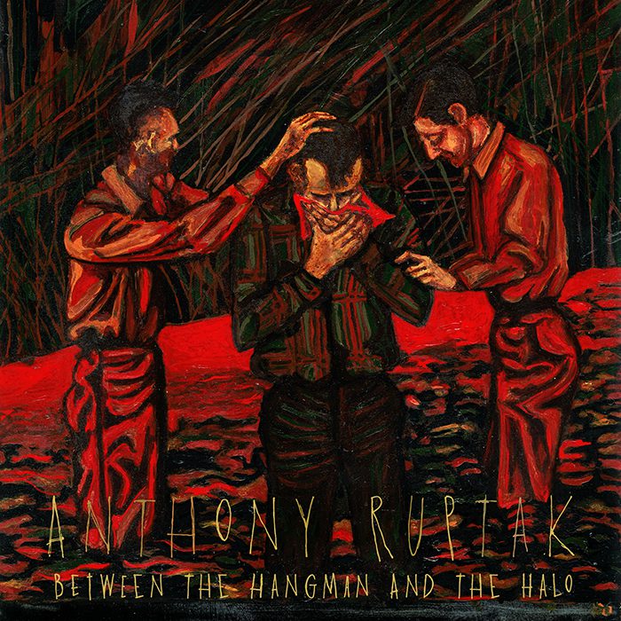 Three figures in a red-toned scene.
