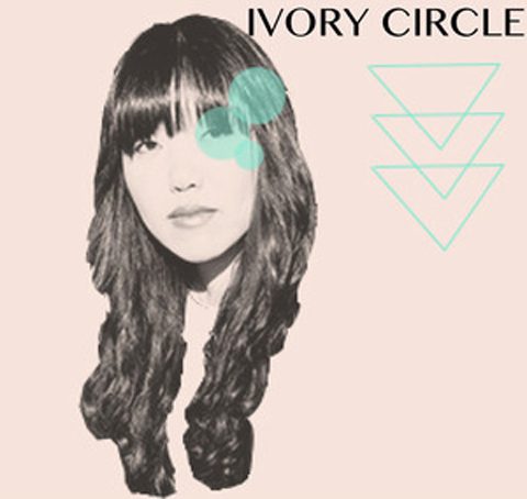 Woman with long hair, geometric shapes, "Ivory Circle".