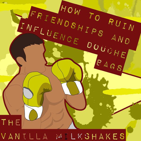 Boxer with text and abstract background.