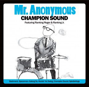 Cartoon drummer on "Champion Sound" album cover.