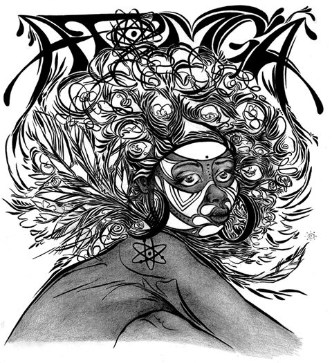 Abstract art of a woman with intricate patterns.