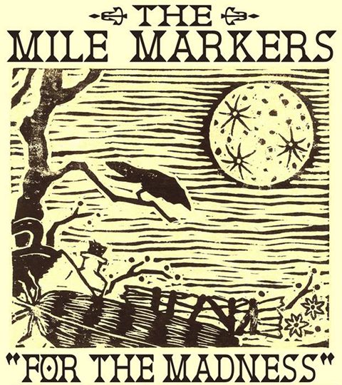 Illustrated poster with moon and abstract landscape.