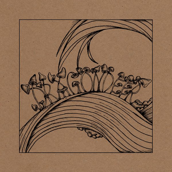 Intricate black line drawing on brown background.