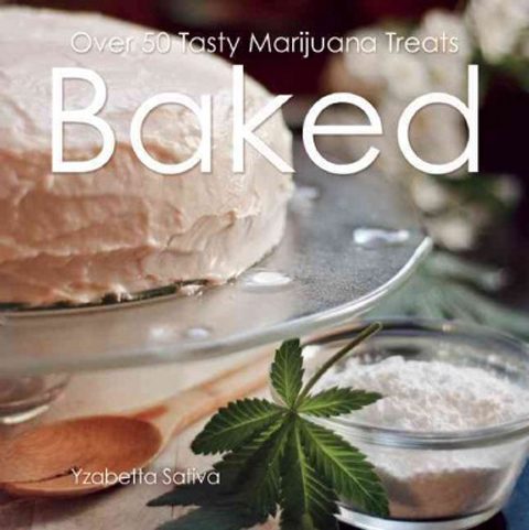 Cake with cannabis leaf and powder.
