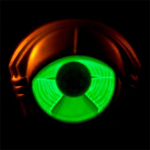 Glowing green and orange abstract design.