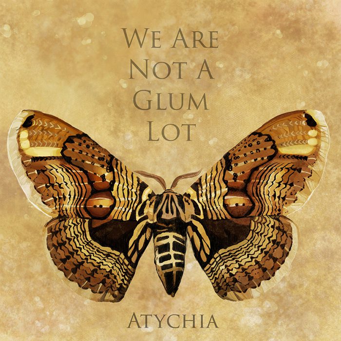 Moth illustration with text overlay.