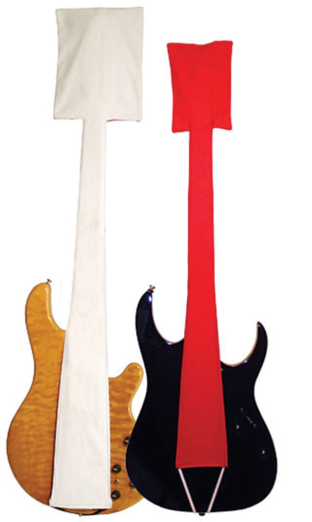 Two guitars with protective neck covers.