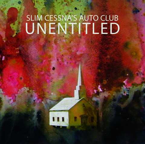 Colorful album cover with church illustration.