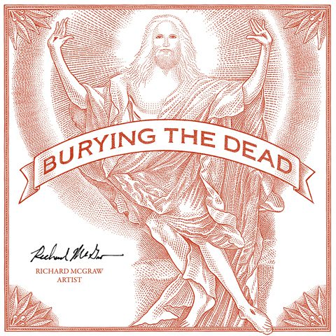 Illustration of a figure with "Burying the Dead.