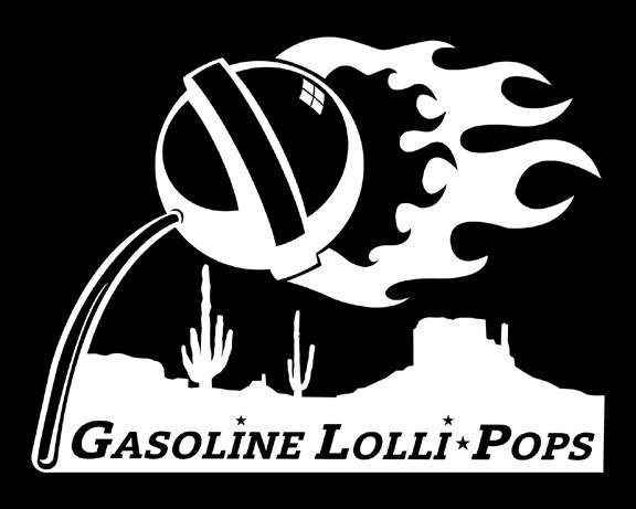 Flaming lollipop with desert landscape silhouette.