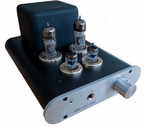Vacuum tube amplifier with four visible tubes.