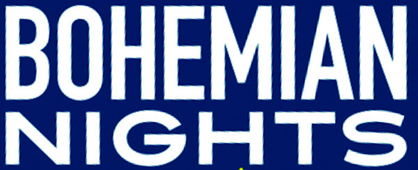 Bohemian Nights text on blue background.