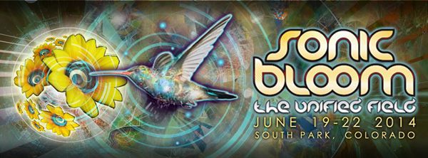 Hummingbird with flowers, Sonic Bloom 2014 poster.