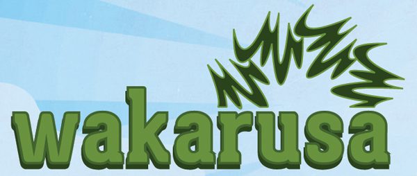Wakarusa text with green abstract design.