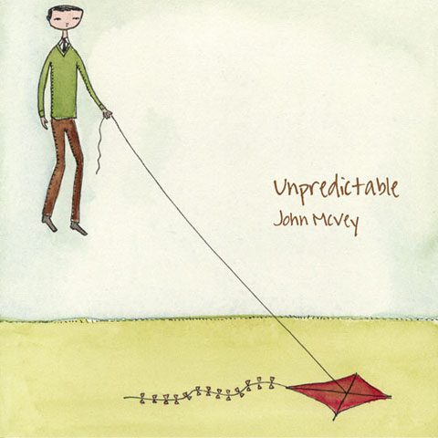 Person flying with kite, "Unpredictable" text.