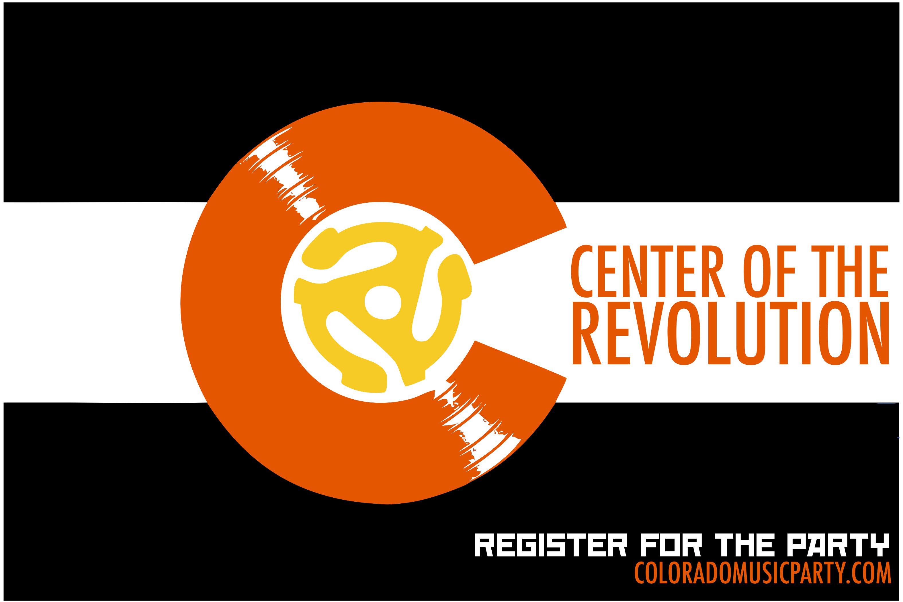 Orange and black music-themed revolution graphic.