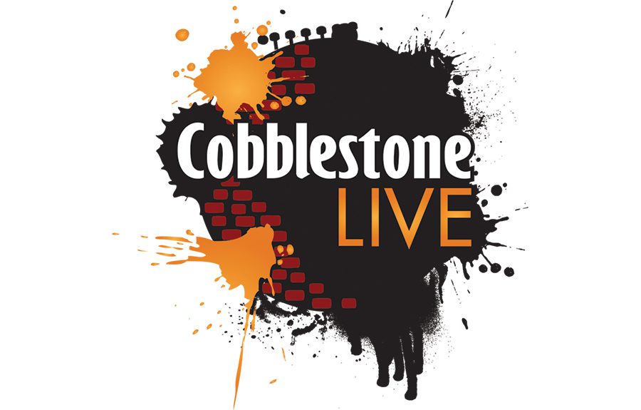 Cobblestone Live logo with paint splatters.