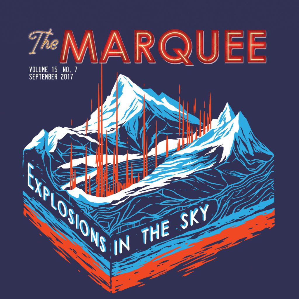 Mountain illustration with text "Explosions in the Sky".