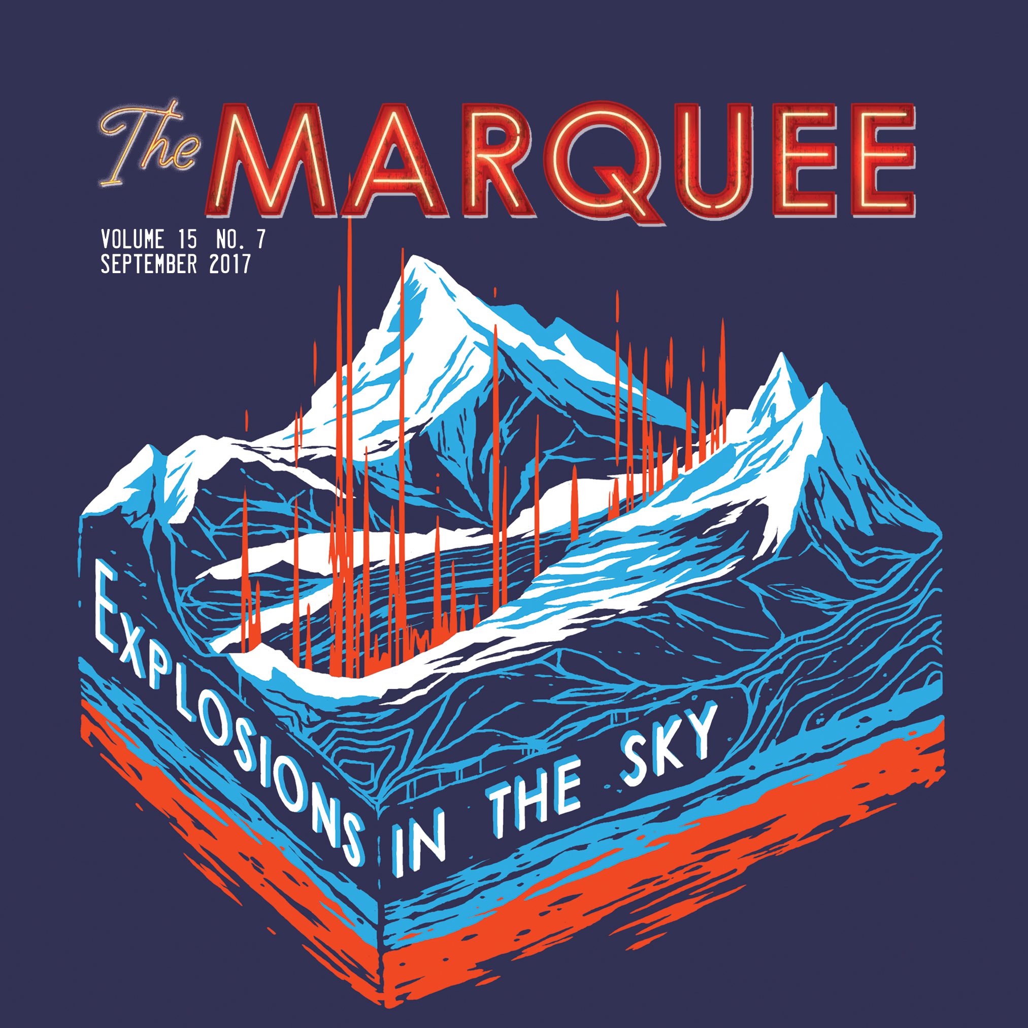 Mountain illustration with text "Explosions in the Sky".