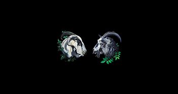 Two illustrated goats facing each other.
