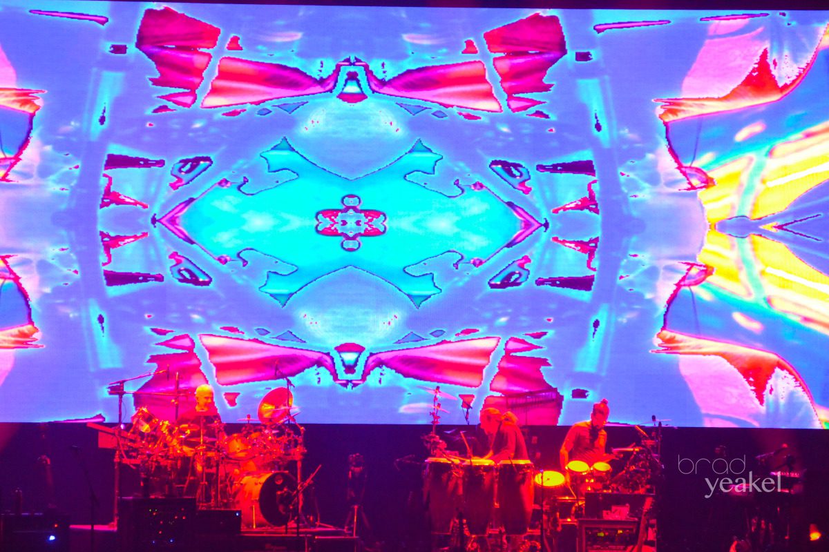 Colorful abstract projection with stage performance.