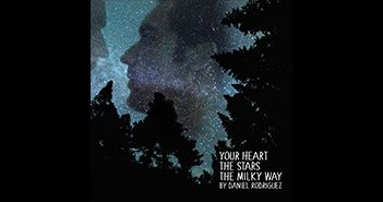 Silhouette with stars and trees at night.
