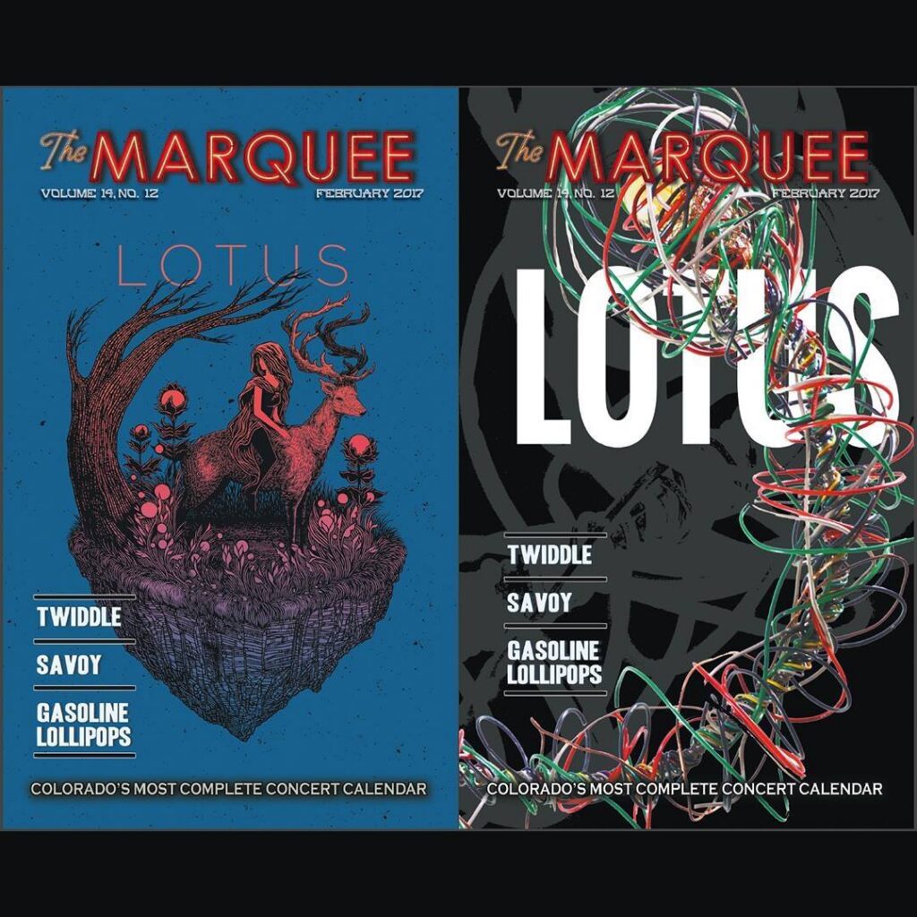 Two colorful concert magazine covers, February 2017.