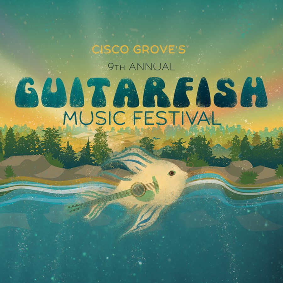 Guitarfish Music Festival poster with fish.
