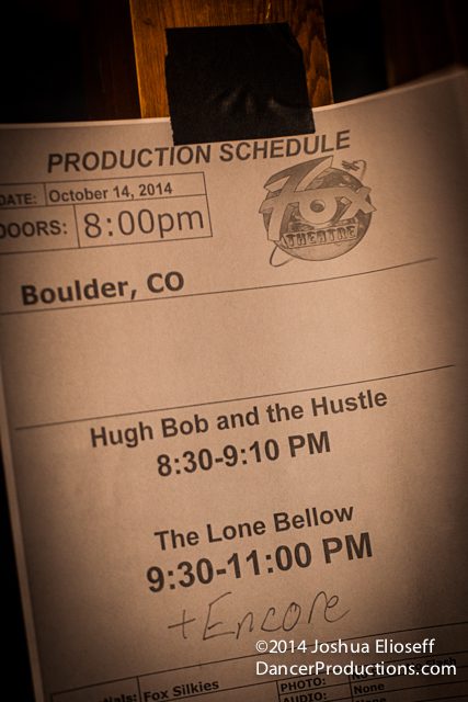 Production schedule with band performance times.