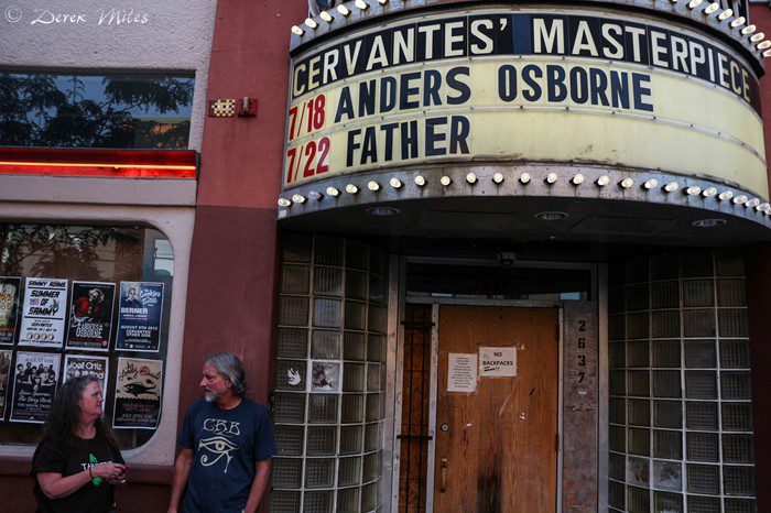 People outside Cervantes' Masterpiece venue entrance.