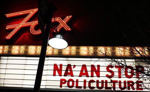 Fox theater marquee with neon lights.
