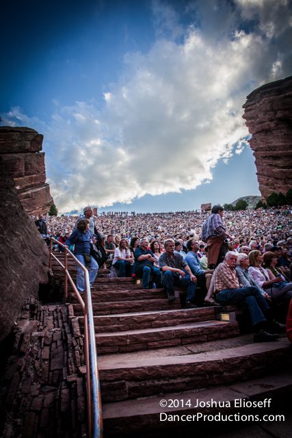 Outdoor concert crowd at Red Rocks Amphitheatre.