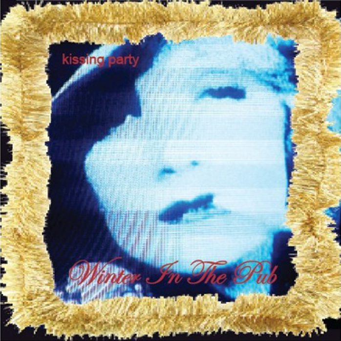Abstract face with gold fringe border.