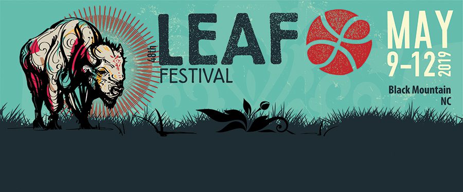 Bison and text promoting LEAF Festival 2019.