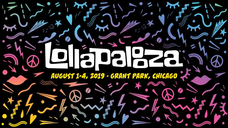 Lollapalooza 2019 poster with colorful patterns.