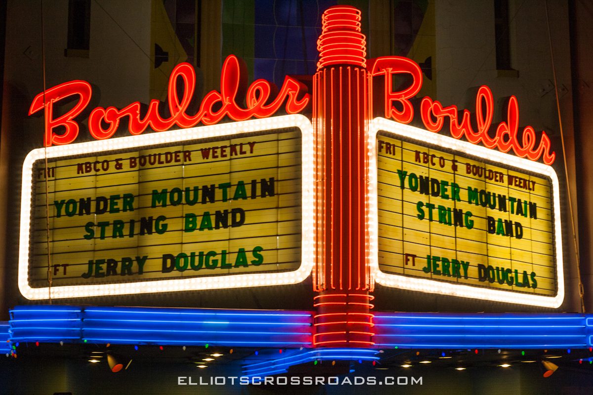 Neon sign for Boulder theater marquee.